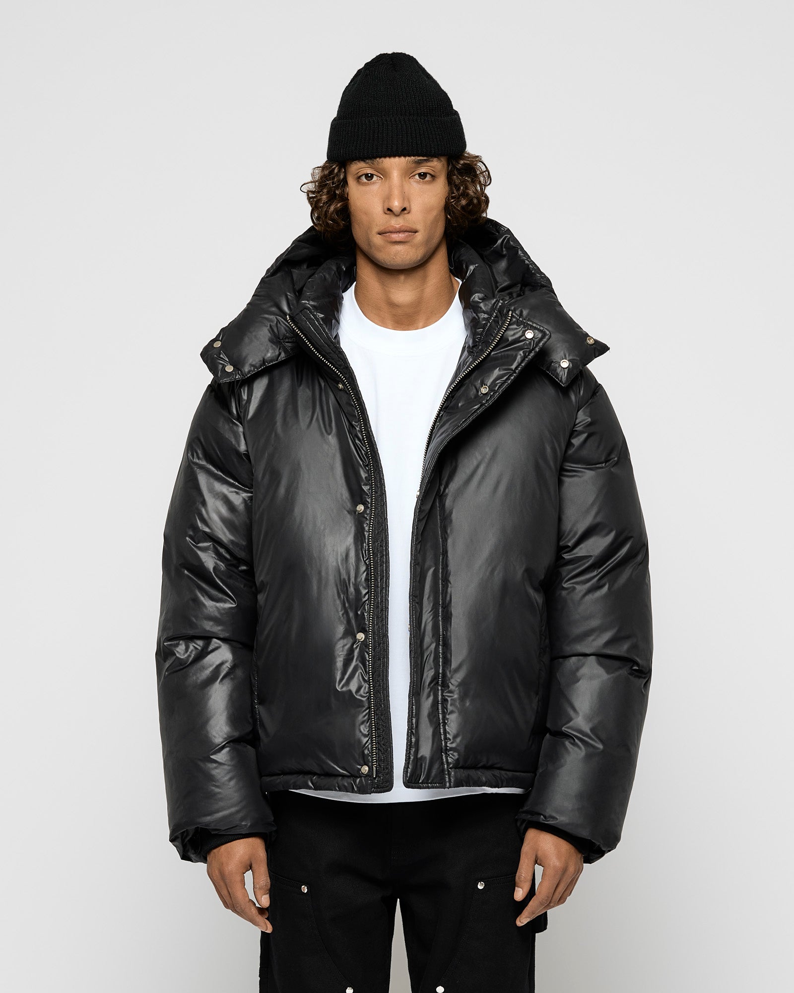 Black puffer down coat on sale