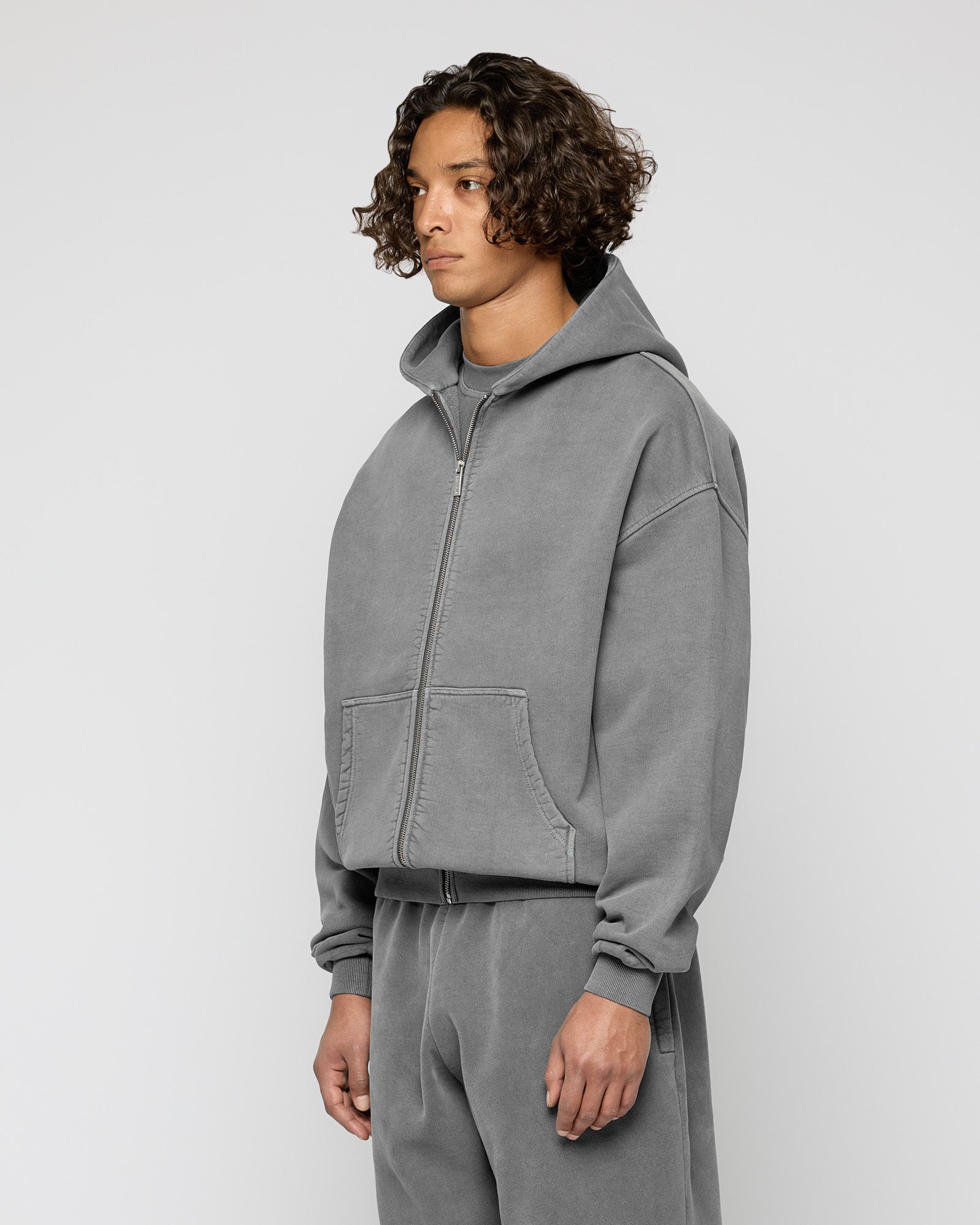 Heavy Stone Gray Basic Zip Hoodie