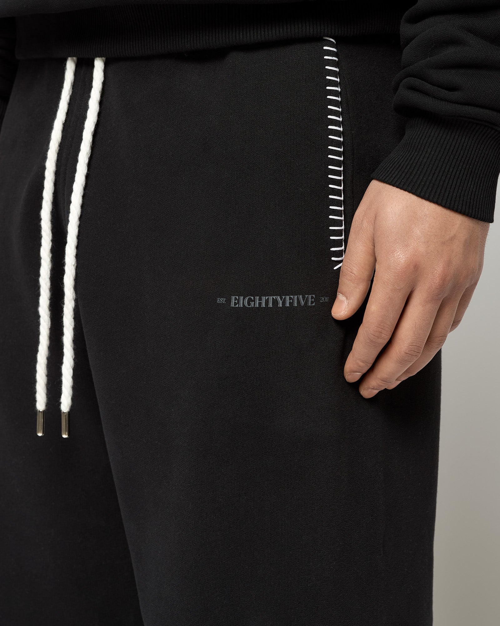 Contrast Whipstitch Wide Sweatpants