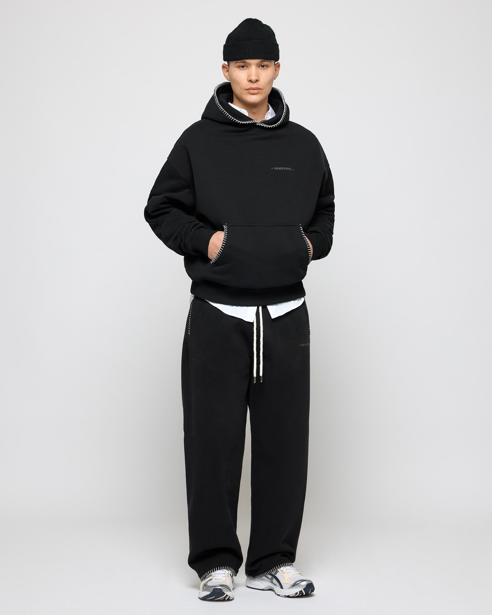 Contrast Whipstitch Wide Sweatpants