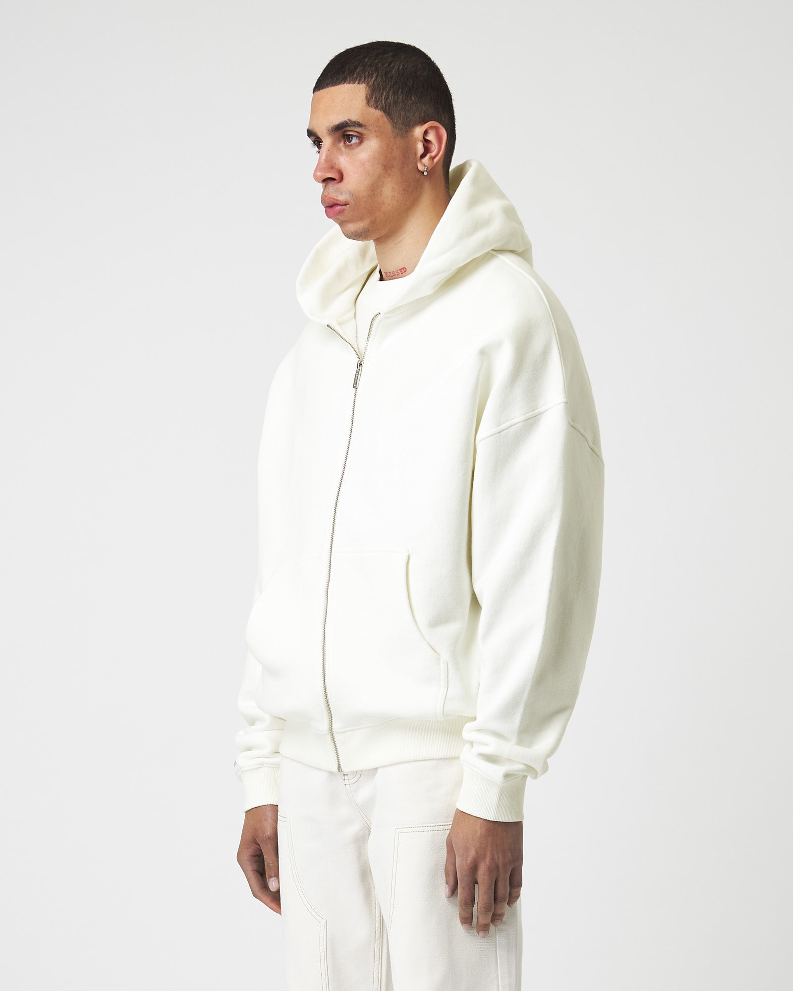 White zip online hoodie