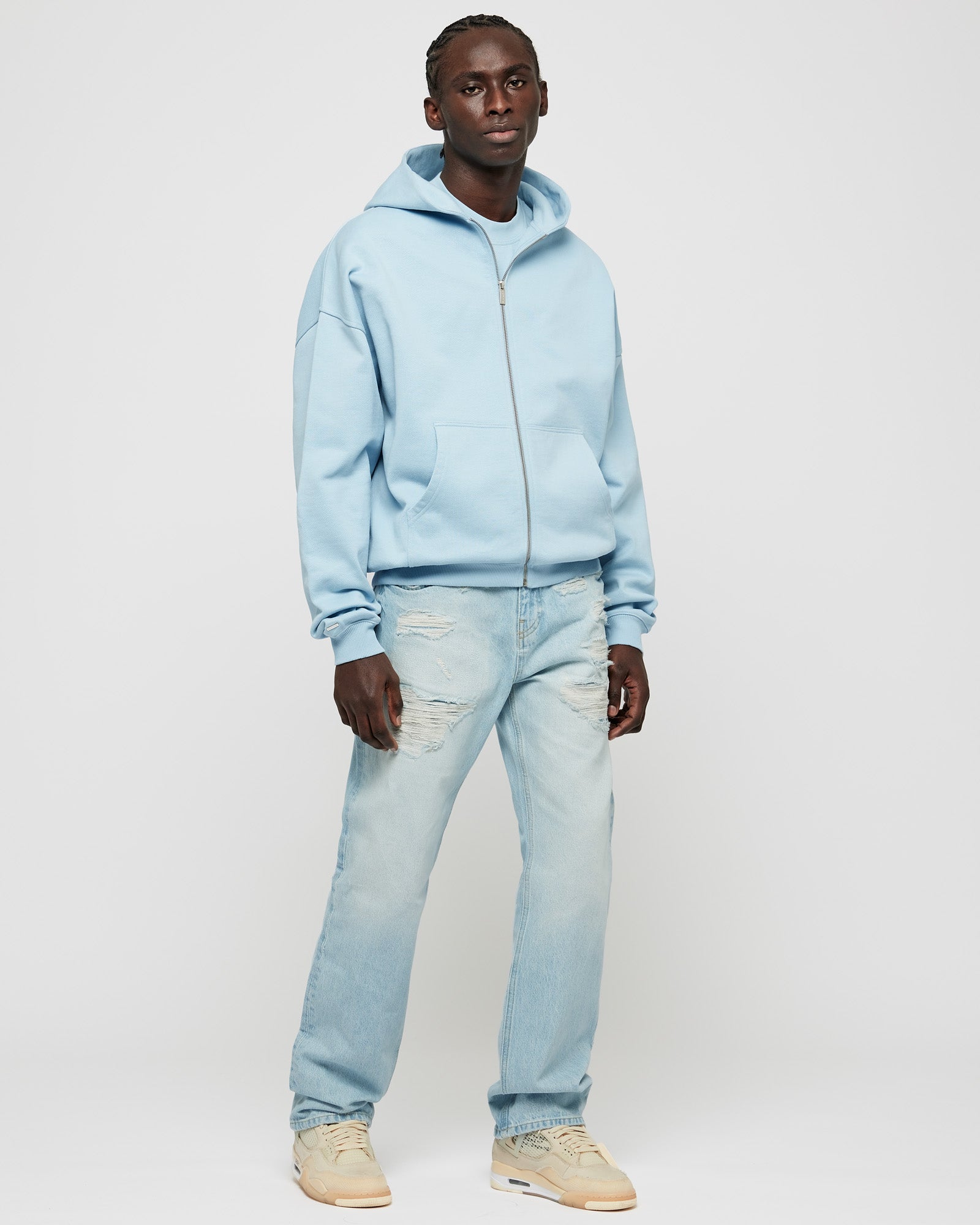 Blue hoodie store white zipper