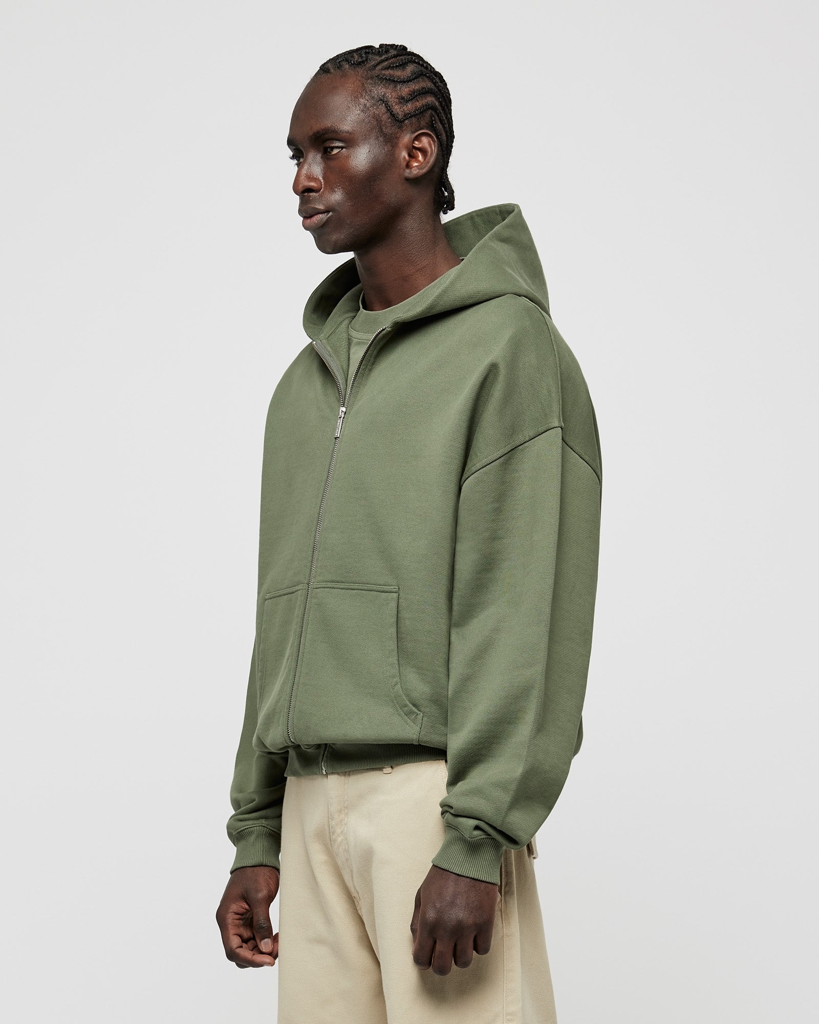 Olive green zip hoodie sale